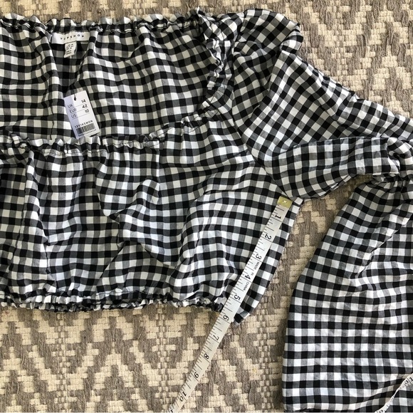 Topshop black and white gingham flute sleeve cropped top size - Picture 10 of 13